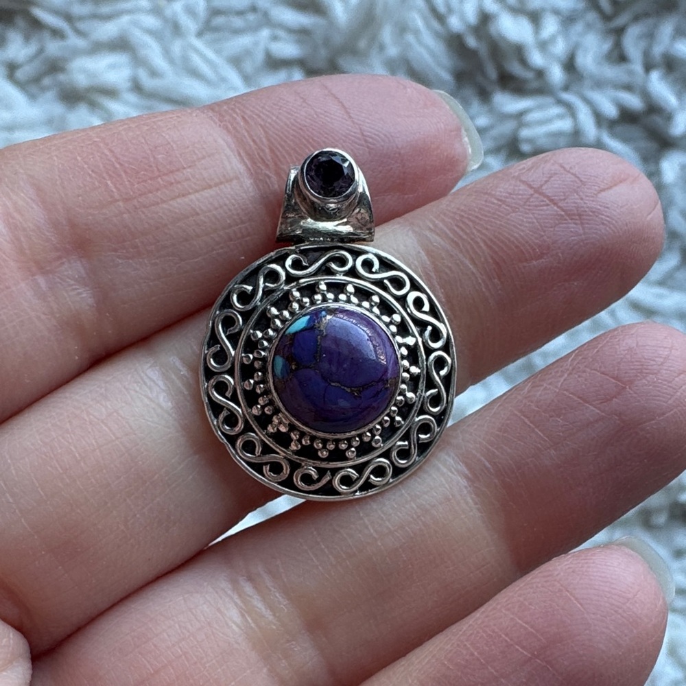 Sterling‎ Turquoise and Amethyst Pendant